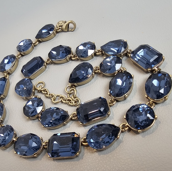 [J. Crew] Blue Crystal Multi Shaped Riviere Gold Toned Statement Necklace - Picture 10 of 16